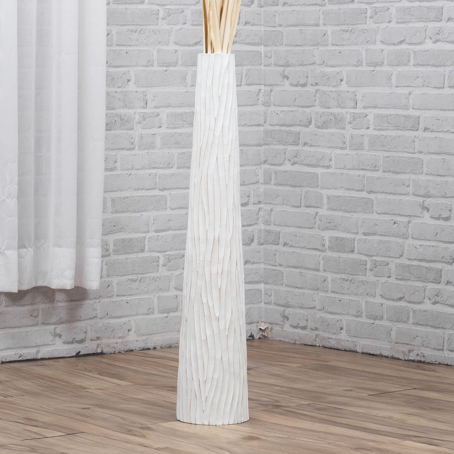 Large Mango Wood Floor Vase – Handcrafted Decorative Highlight from Thailand, white, 26 inches