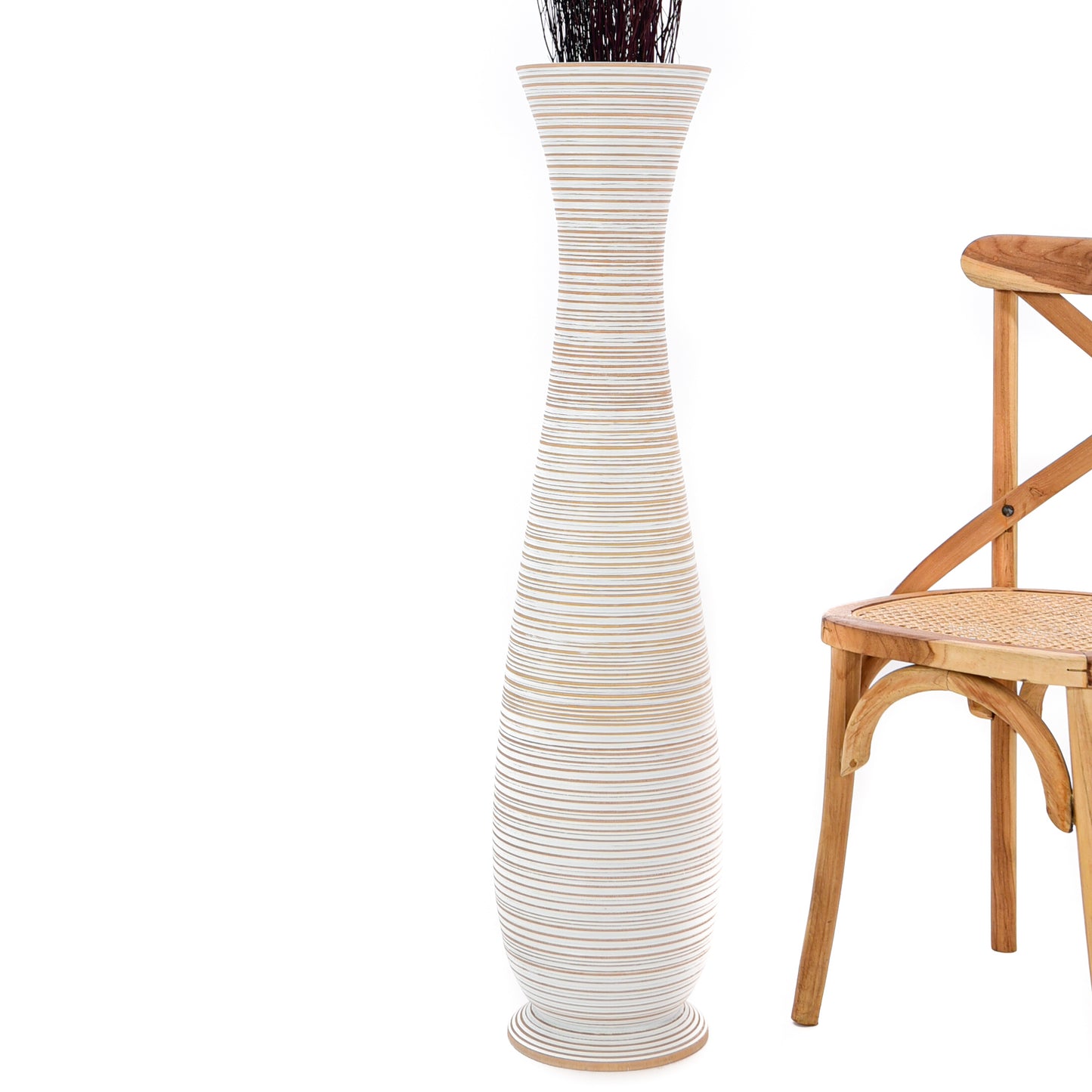 Large Mango Wood Floor Vase – Handcrafted Decorative Highlight from Thailand, white wash, 41 inches