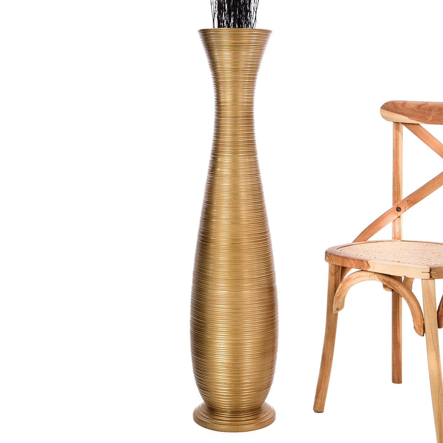 Large Mango Wood Floor Vase – Handcrafted Decorative Highlight from Thailand, gold, 41 inches