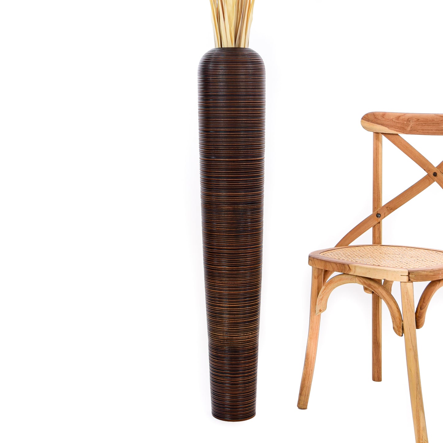 Large Mango Wood Floor Vase – Handcrafted Decorative Highlight from Thailand, brown, 41 inches