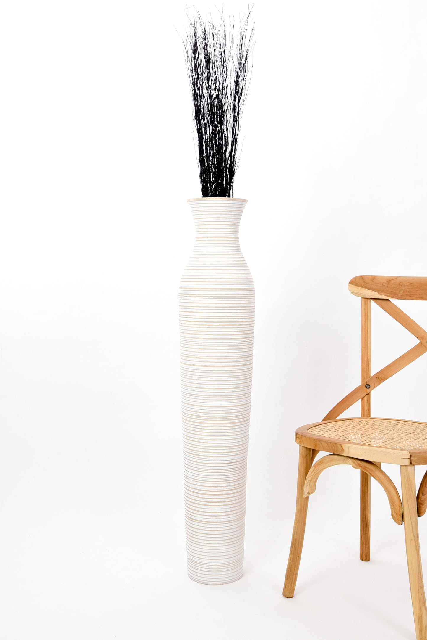Large Mango Wood Floor Vase – Handcrafted Decorative Highlight from Thailand, white wash, 41 inches