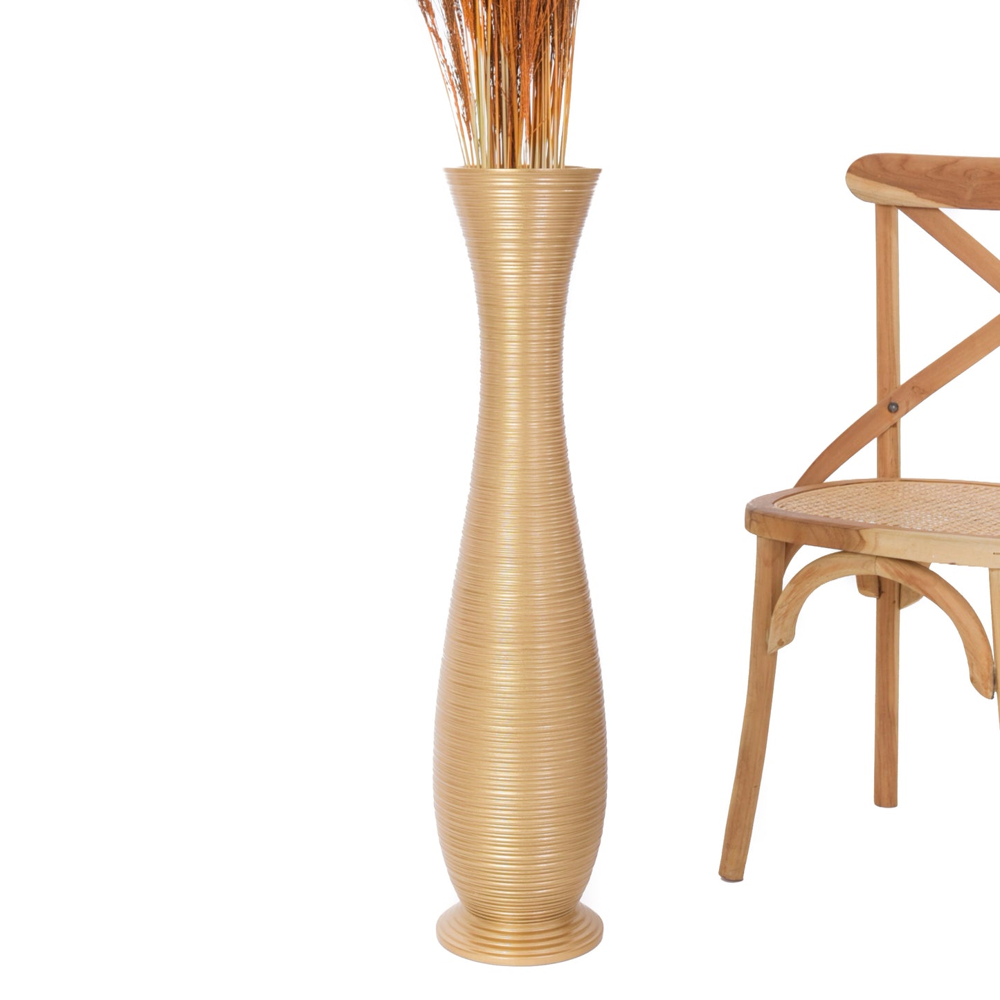 Large Mango Wood Floor Vase – Handcrafted Decorative Highlight from Thailand, gold, 34 inches