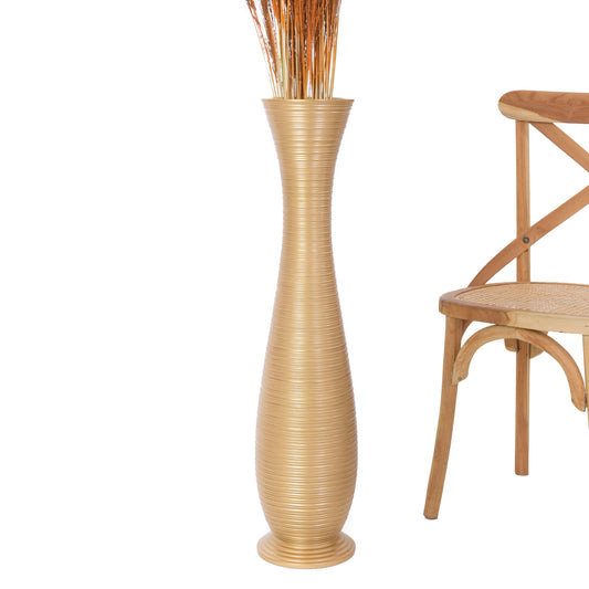 Large Mango Wood Floor Vase – Handcrafted Decorative Highlight from Thailand, gold, 34 inches