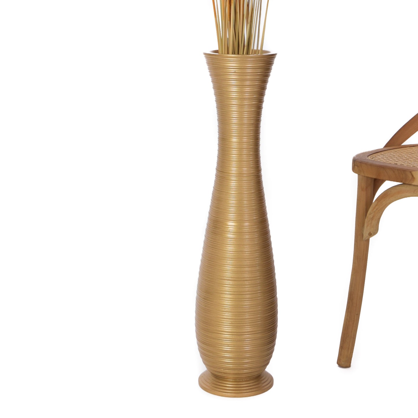 Large Mango Wood Floor Vase – Handcrafted Decorative Highlight from Thailand, gold, 26 inches