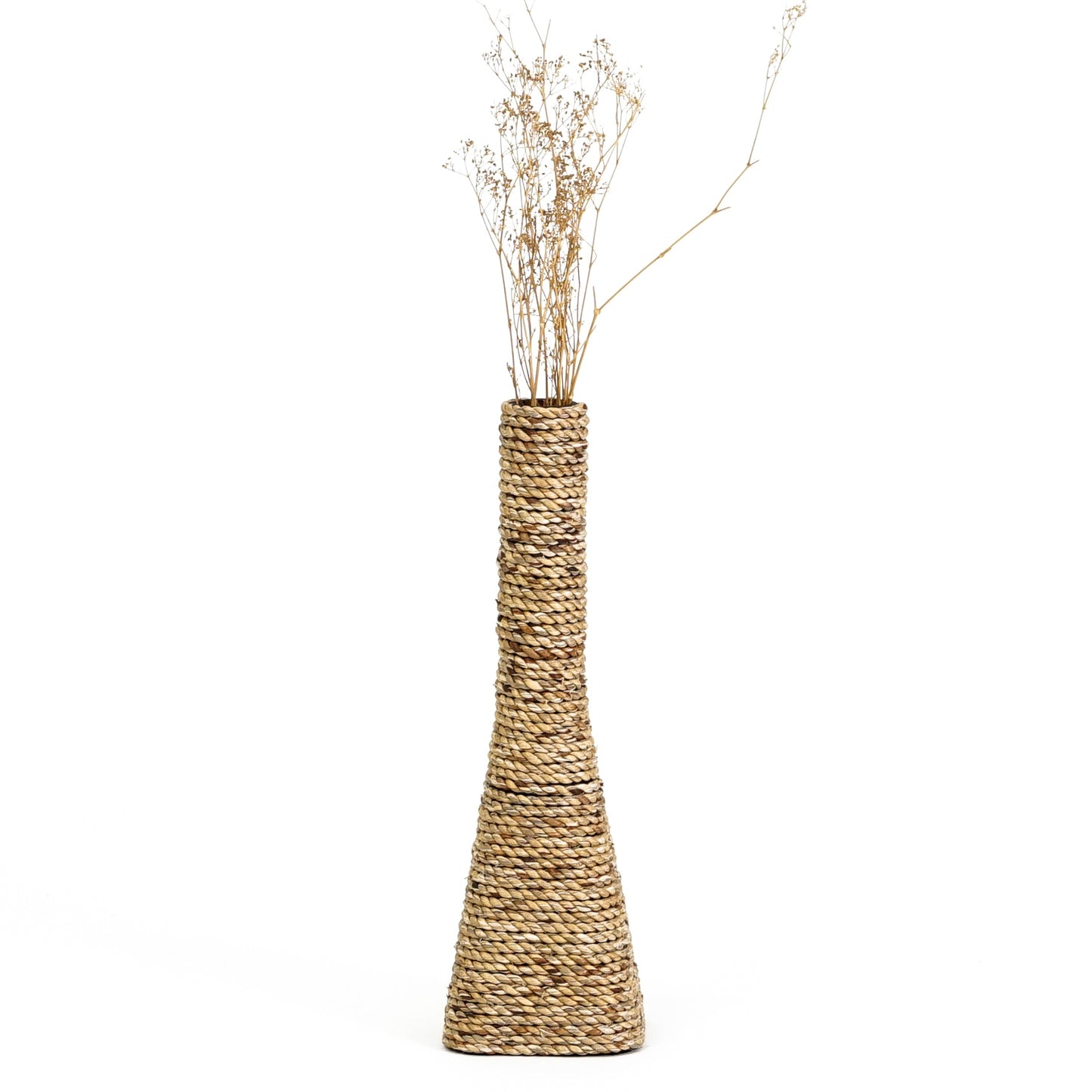 Large & Tall Floor Vase Made of Water Hyacinth and Bamboo – Handwoven Decorative Stand Vase for Dried Flowers & Branches, ecru, 16 inches - Model 2