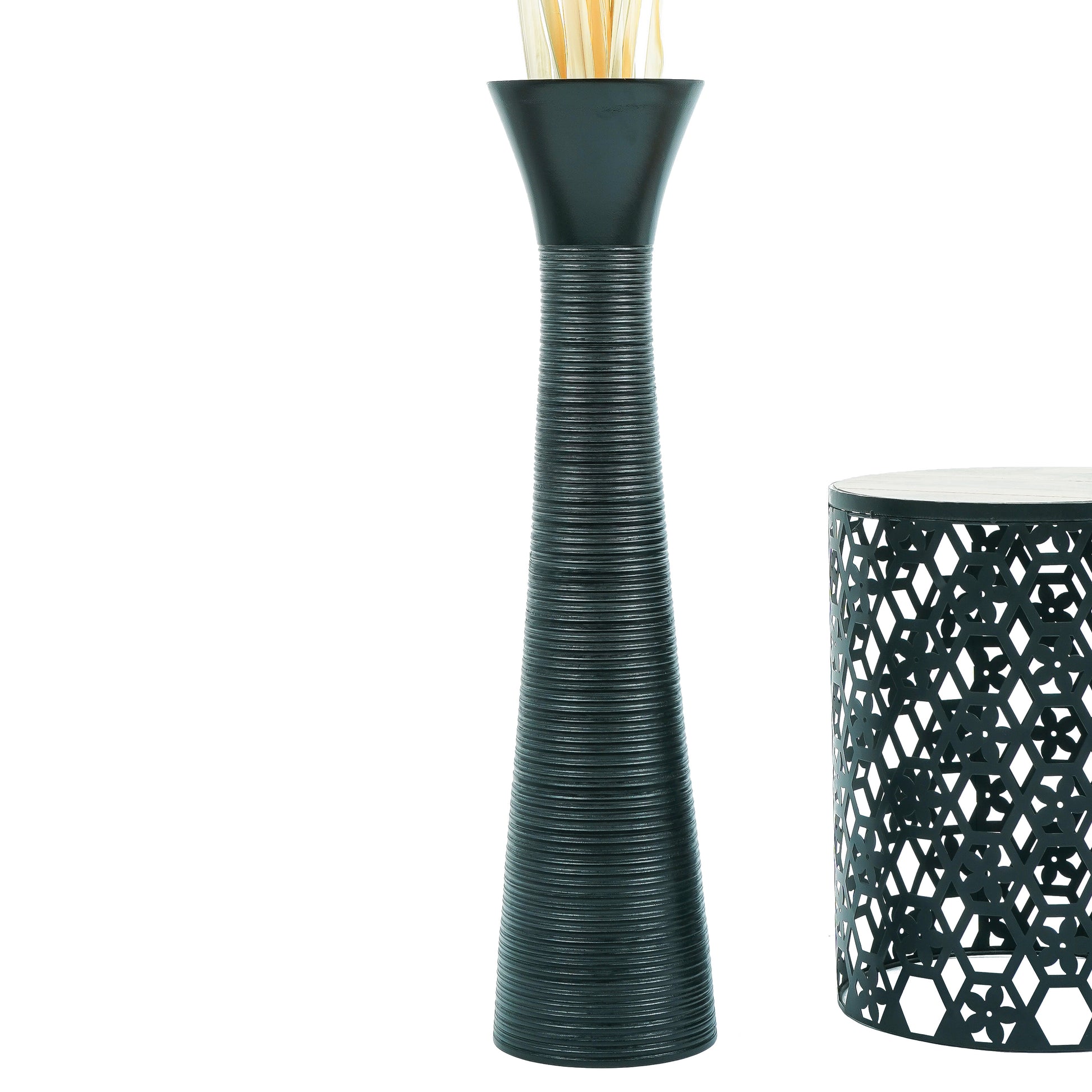 Large Mango Wood Floor Vase – Handcrafted Decorative Highlight from Thailand, black, 34 inches