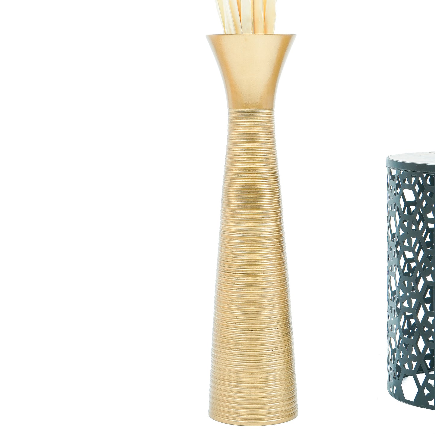Large Mango Wood Floor Vase – Handcrafted Decorative Highlight from Thailand, gold, 26 inches
