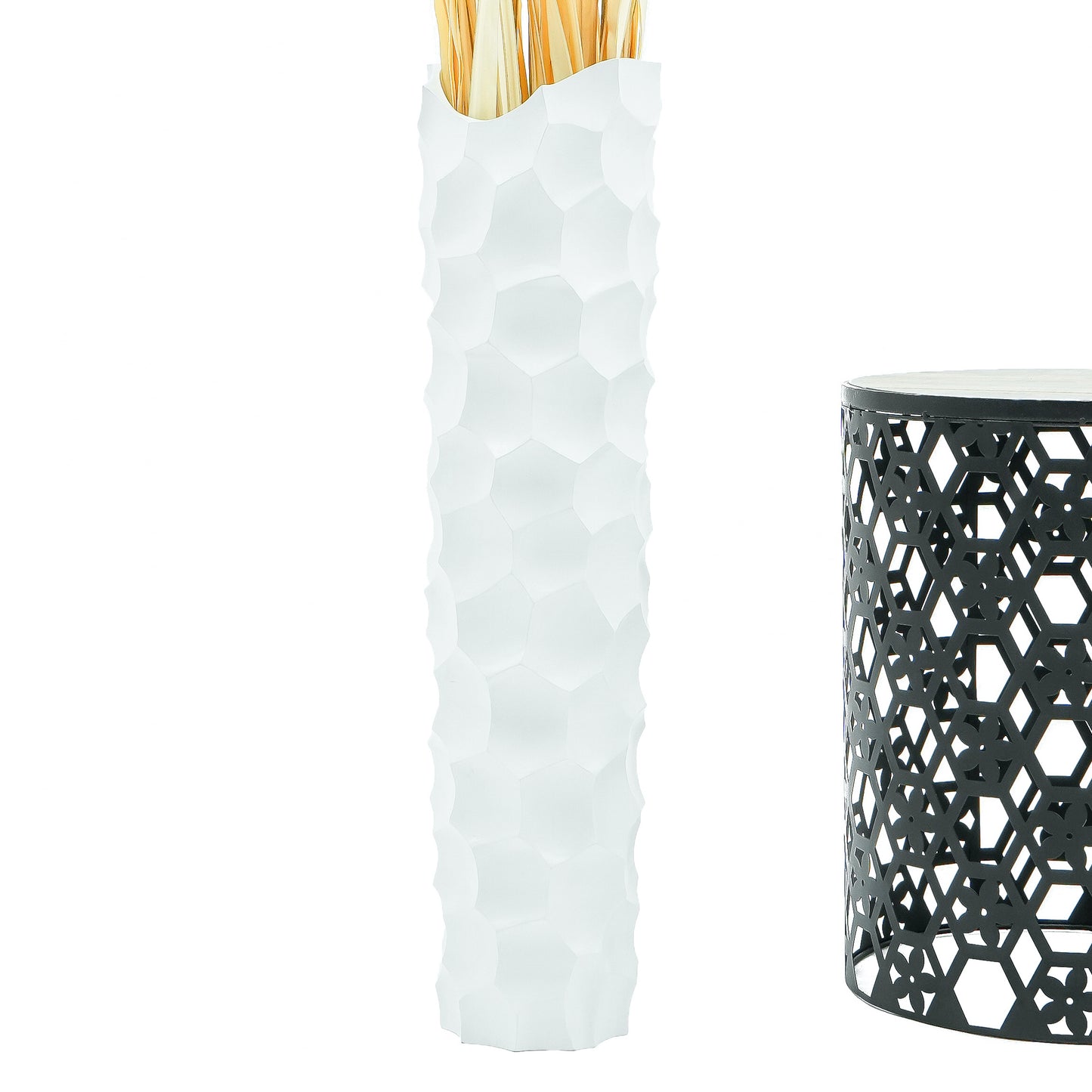 Large Mango Wood Floor Vase – Handcrafted Decorative Highlight from Thailand, white, 26 inches