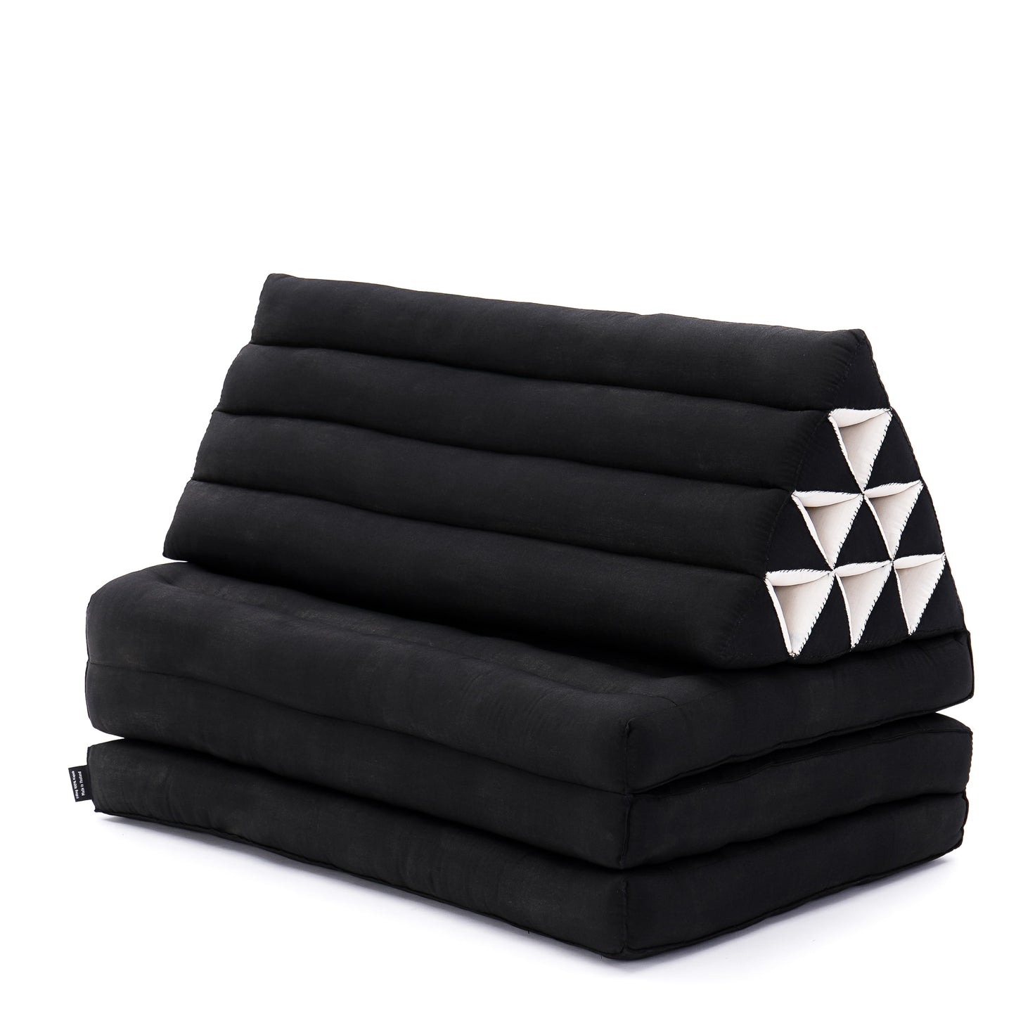 Extra Long Thai Folding Mat with Triangle Cushion – Handmade Kapok Relax Mat with Extended Surface, Cl02 - Black, 3 seating segments XL