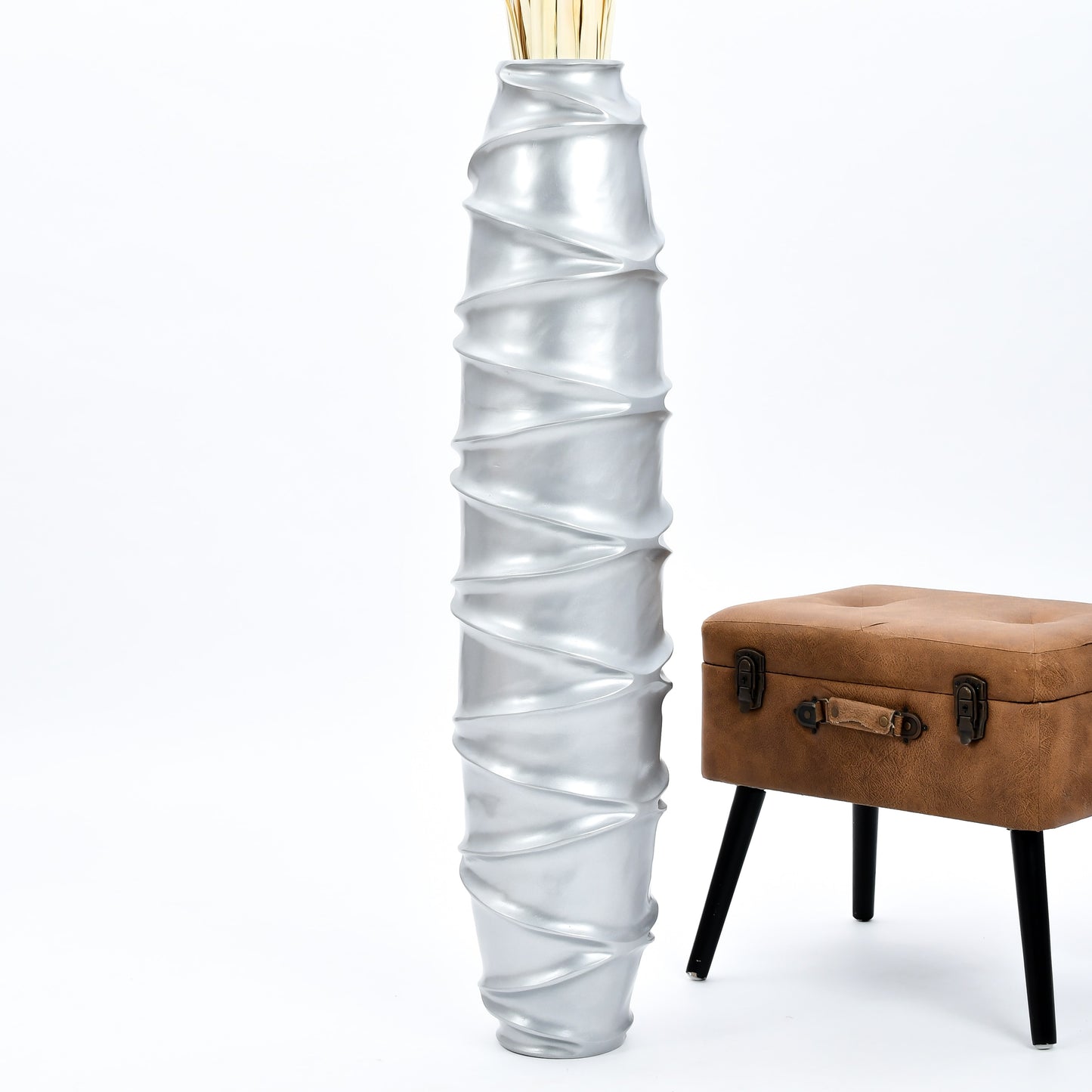 Large Mango Wood Floor Vase – Handcrafted Decorative Highlight from Thailand, silver, 41 inches