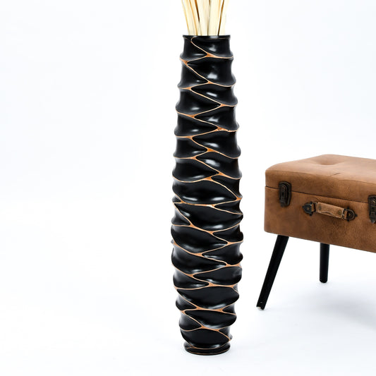 Large Mango Wood Floor Vase – Handcrafted Decorative Highlight from Thailand, black, 34 inches