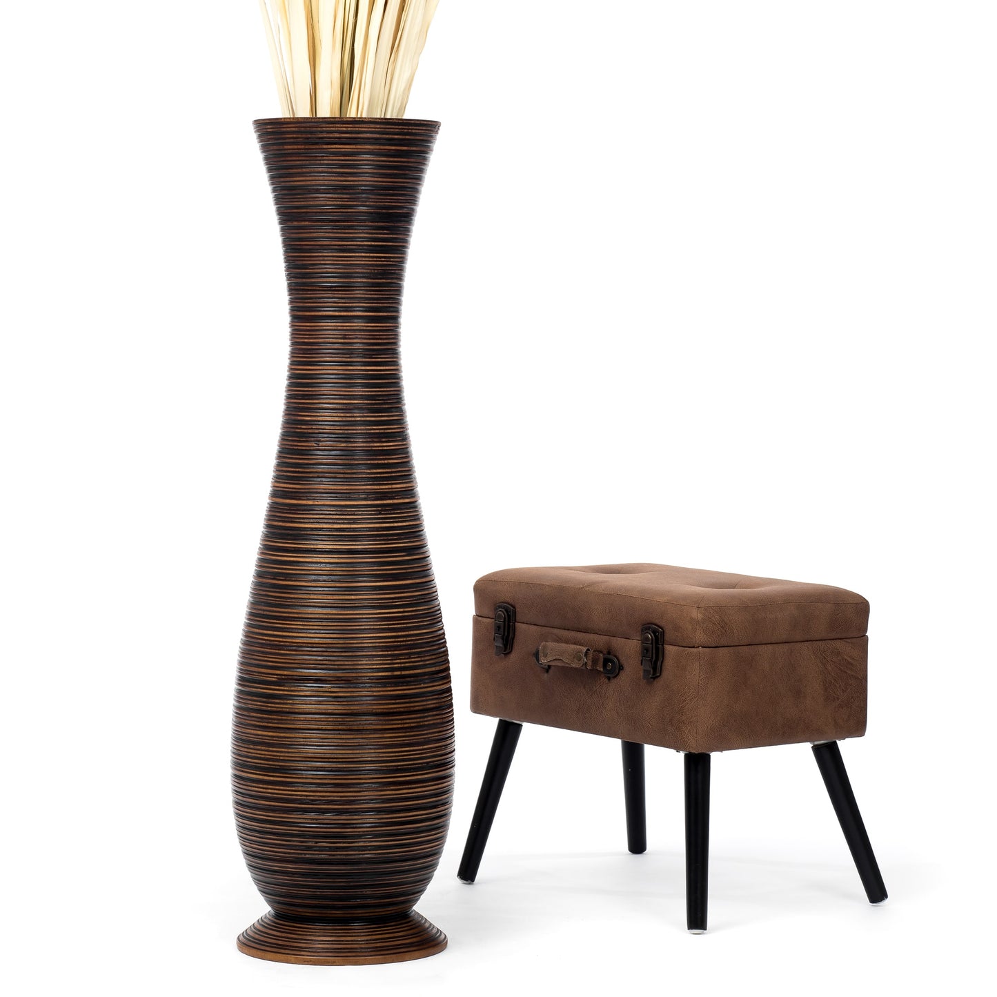 Large Mango Wood Floor Vase – Handcrafted Decorative Highlight from Thailand, brown, 41 inches