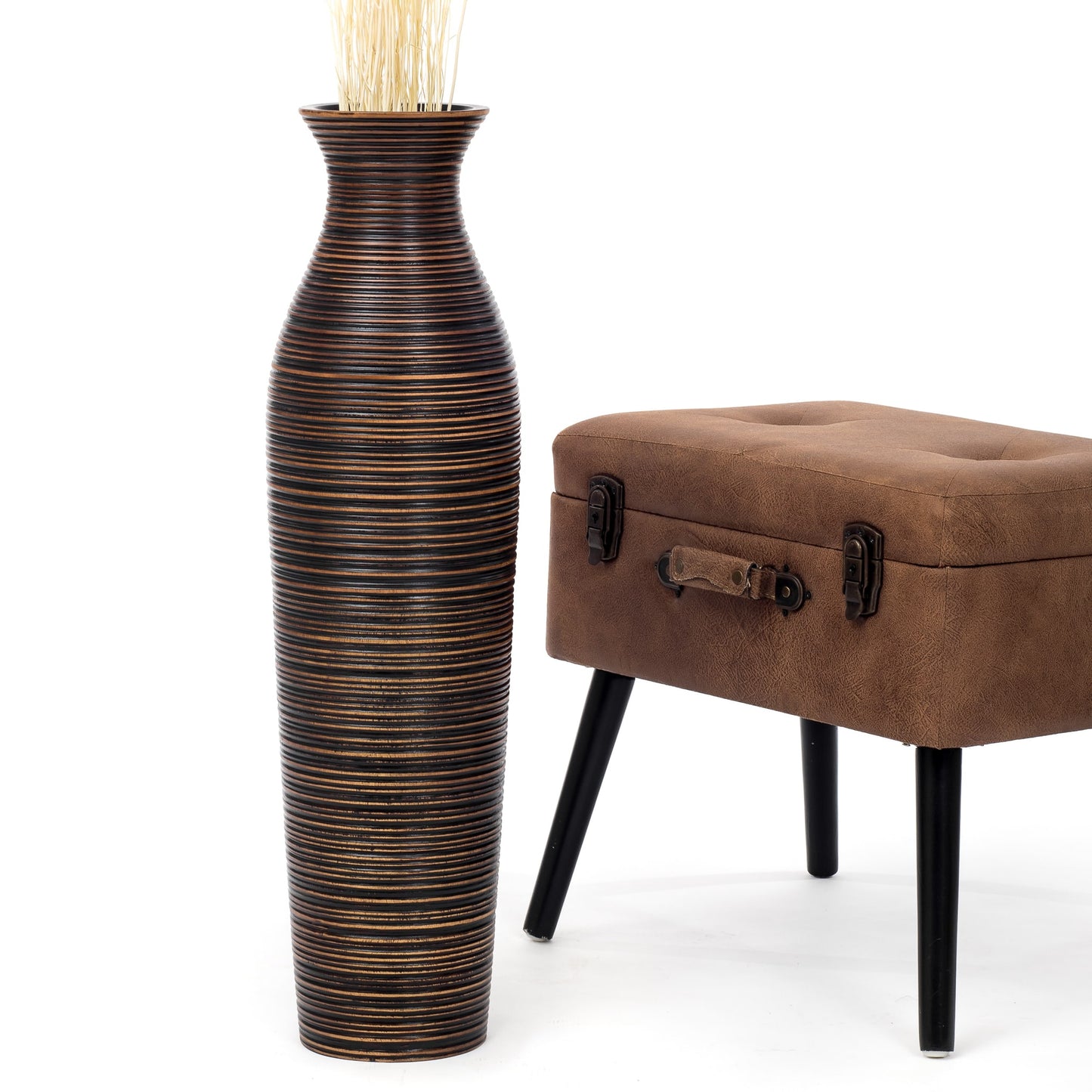Large Mango Wood Floor Vase – Handcrafted Decorative Highlight from Thailand, brown, 26 inches