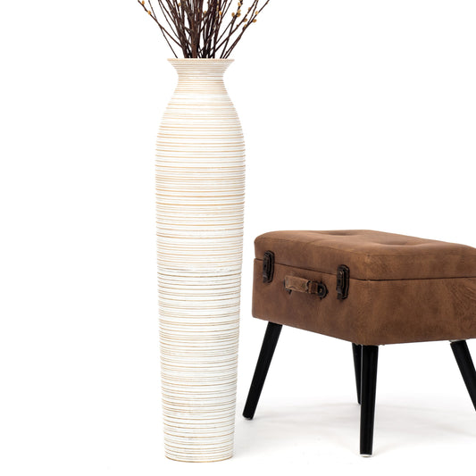 Large Mango Wood Floor Vase – Handcrafted Decorative Highlight from Thailand, white wash, 34 inches