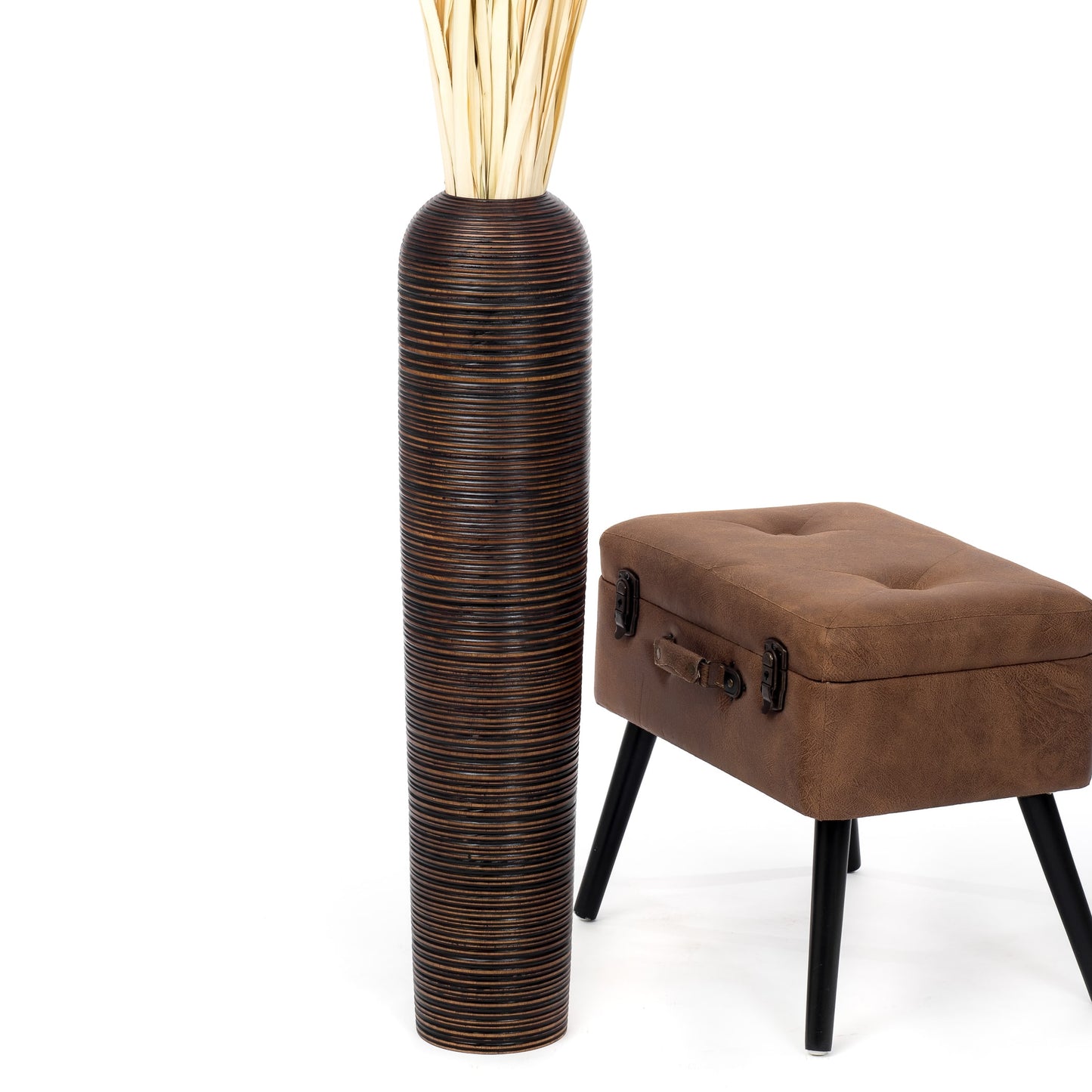 Large Mango Wood Floor Vase – Handcrafted Decorative Highlight from Thailand, brown, 26 inches