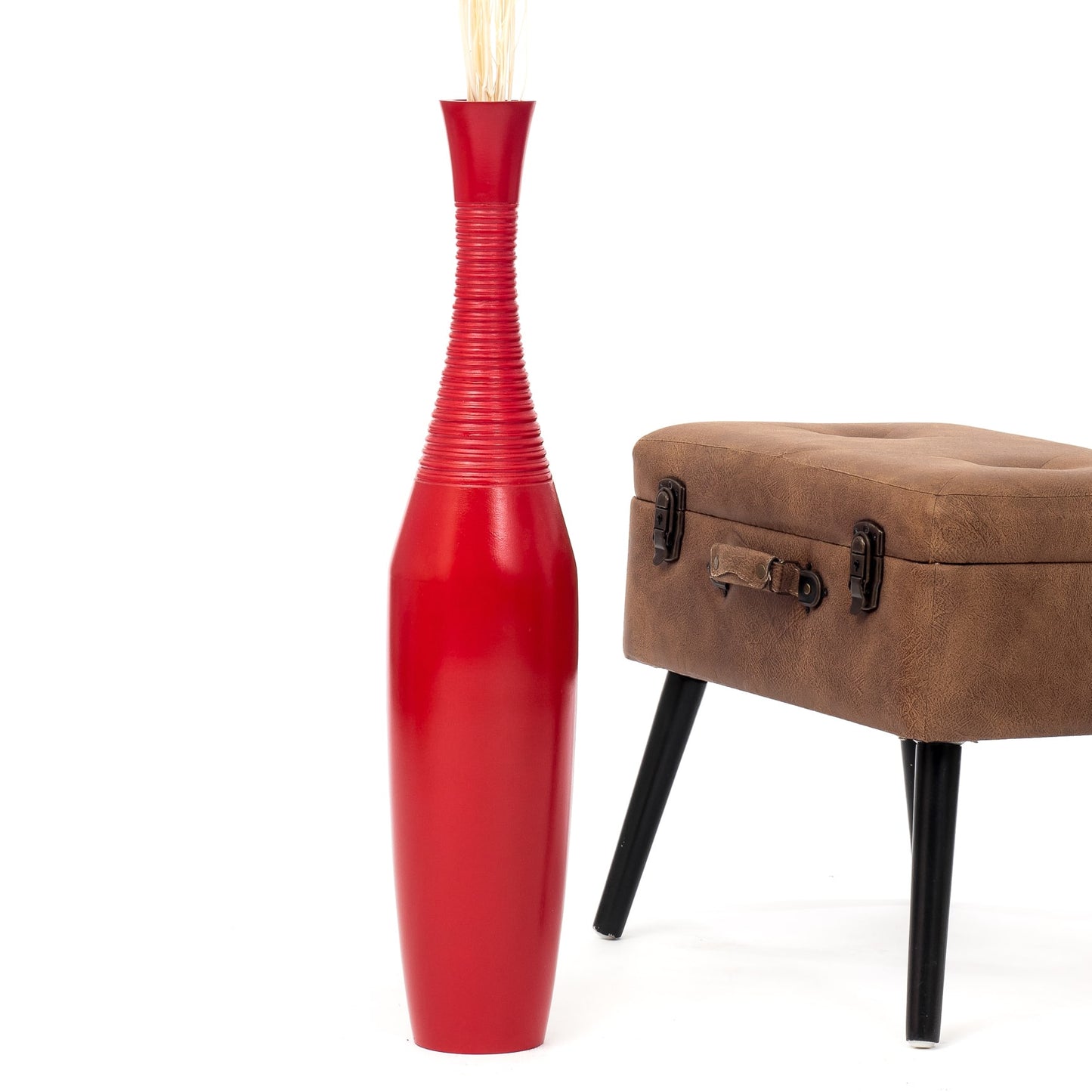 Large Mango Wood Floor Vase – Handcrafted Decorative Highlight from Thailand, red, 26 inches