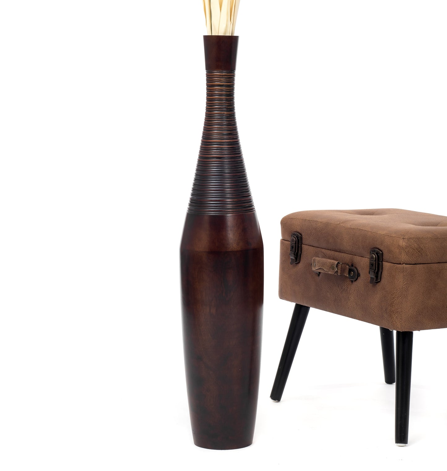 Large Mango Wood Floor Vase – Handcrafted Decorative Highlight from Thailand, brown, 34 inches