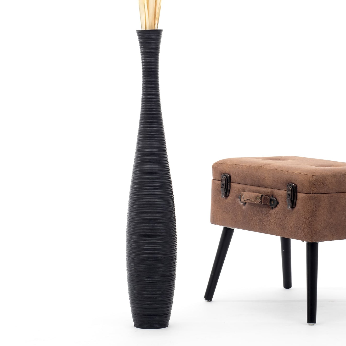 Large Mango Wood Floor Vase – Handcrafted Decorative Highlight from Thailand, black, 34 inches