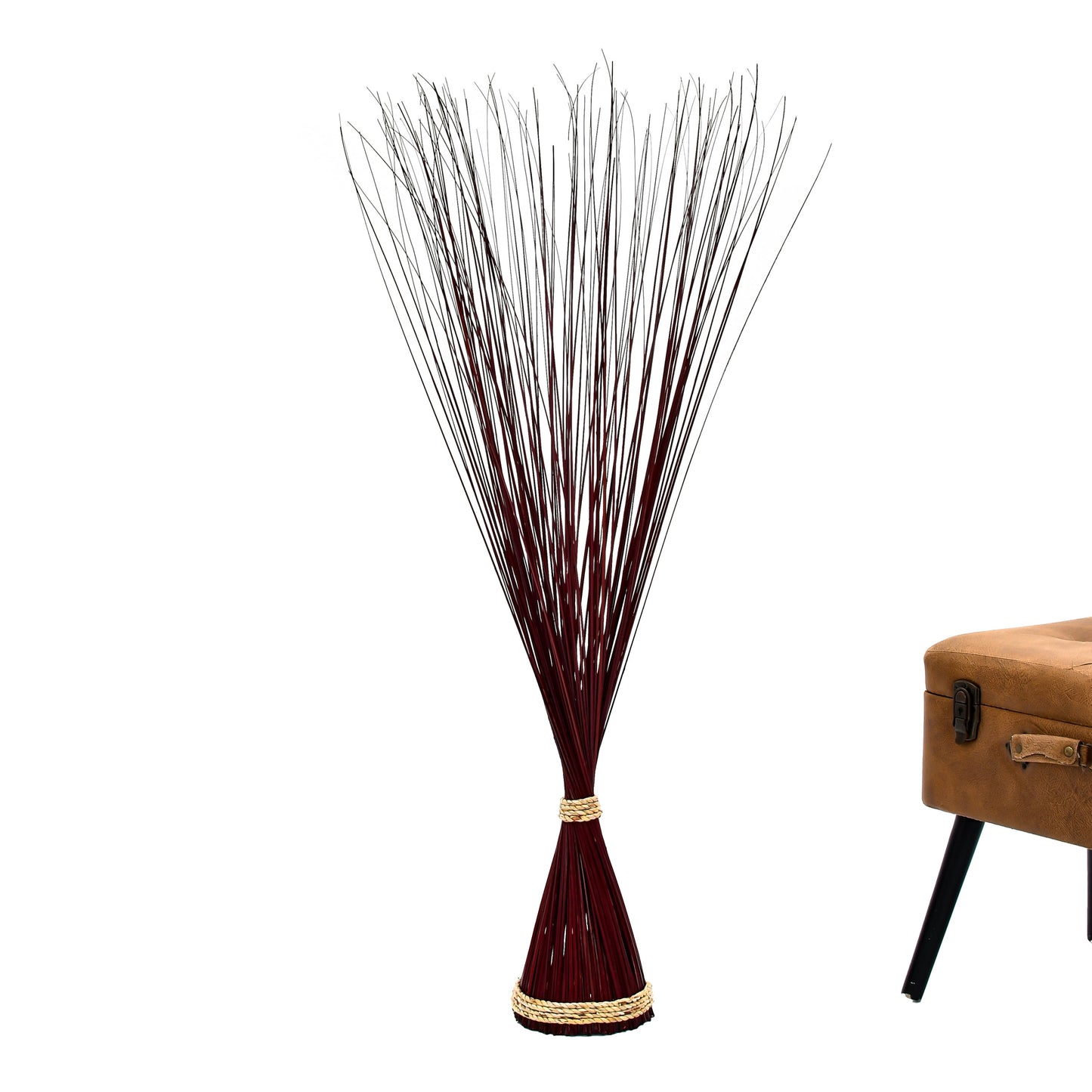 Freestanding Dried Grass Bundle – Natural Floor Decoration with Raffia Band, bordeaux, Dried Grass - 120 cm