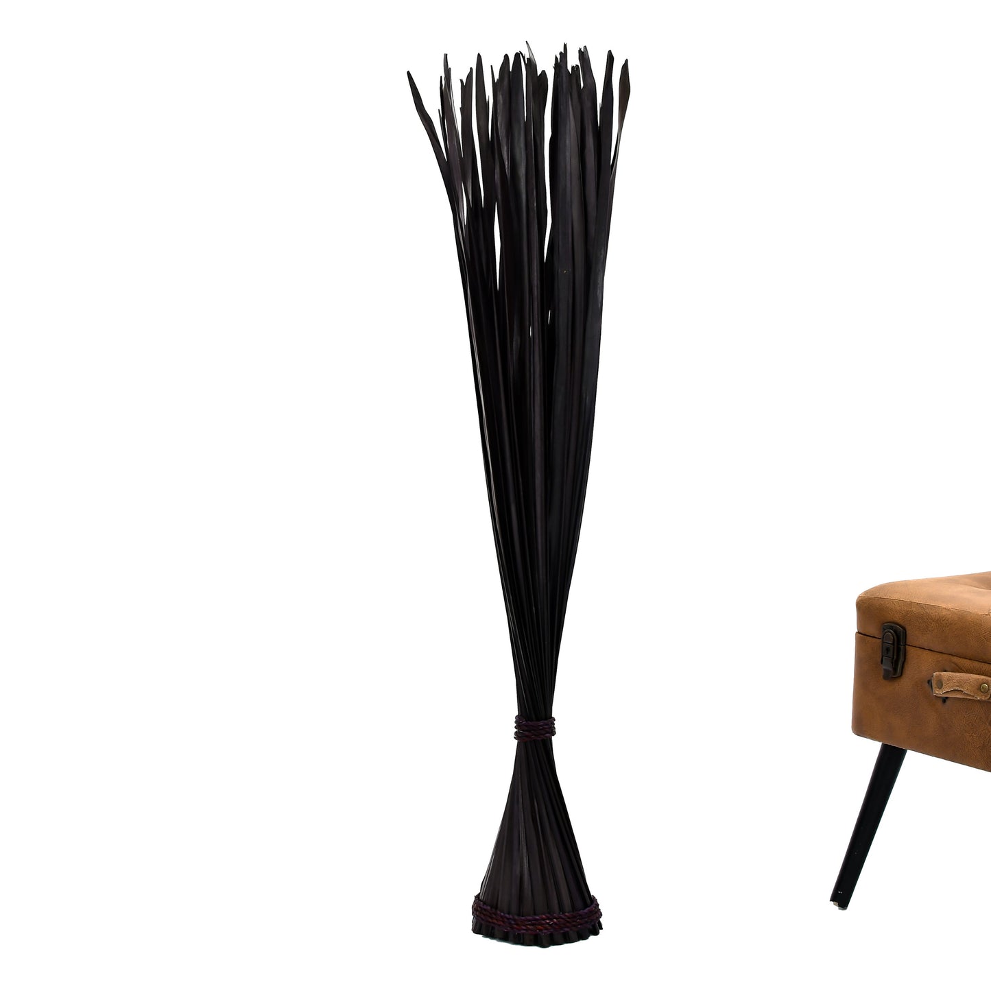 Freestanding Dried Grass Bundle – Natural Floor Decoration with Raffia Band, black brown, Palm Leaf- 120 cm