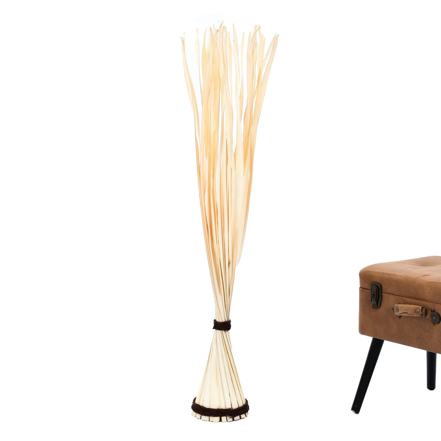 Freestanding Dried Grass Bundle – Natural Floor Decoration with Raffia Band, ecru, Palm Leaf- 120 cm
