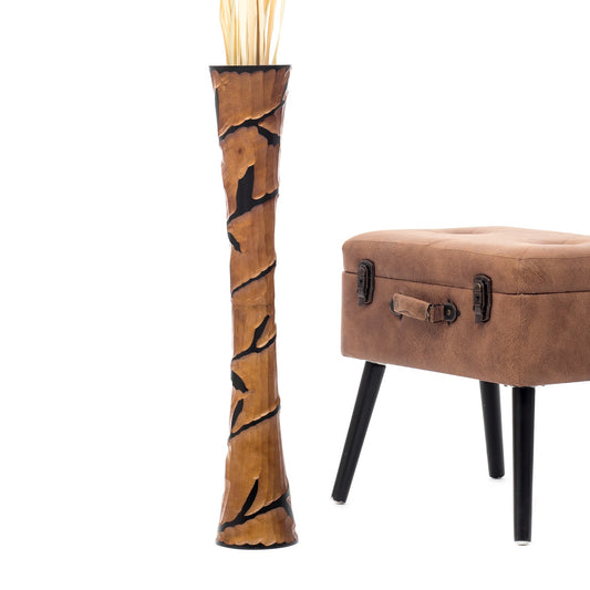 Large Mango Wood Floor Vase – Handcrafted Decorative Highlight from Thailand, brown, black, 26 inches