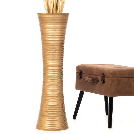 Large Mango Wood Floor Vase – Handcrafted Decorative Highlight from Thailand, gold, 34 inches