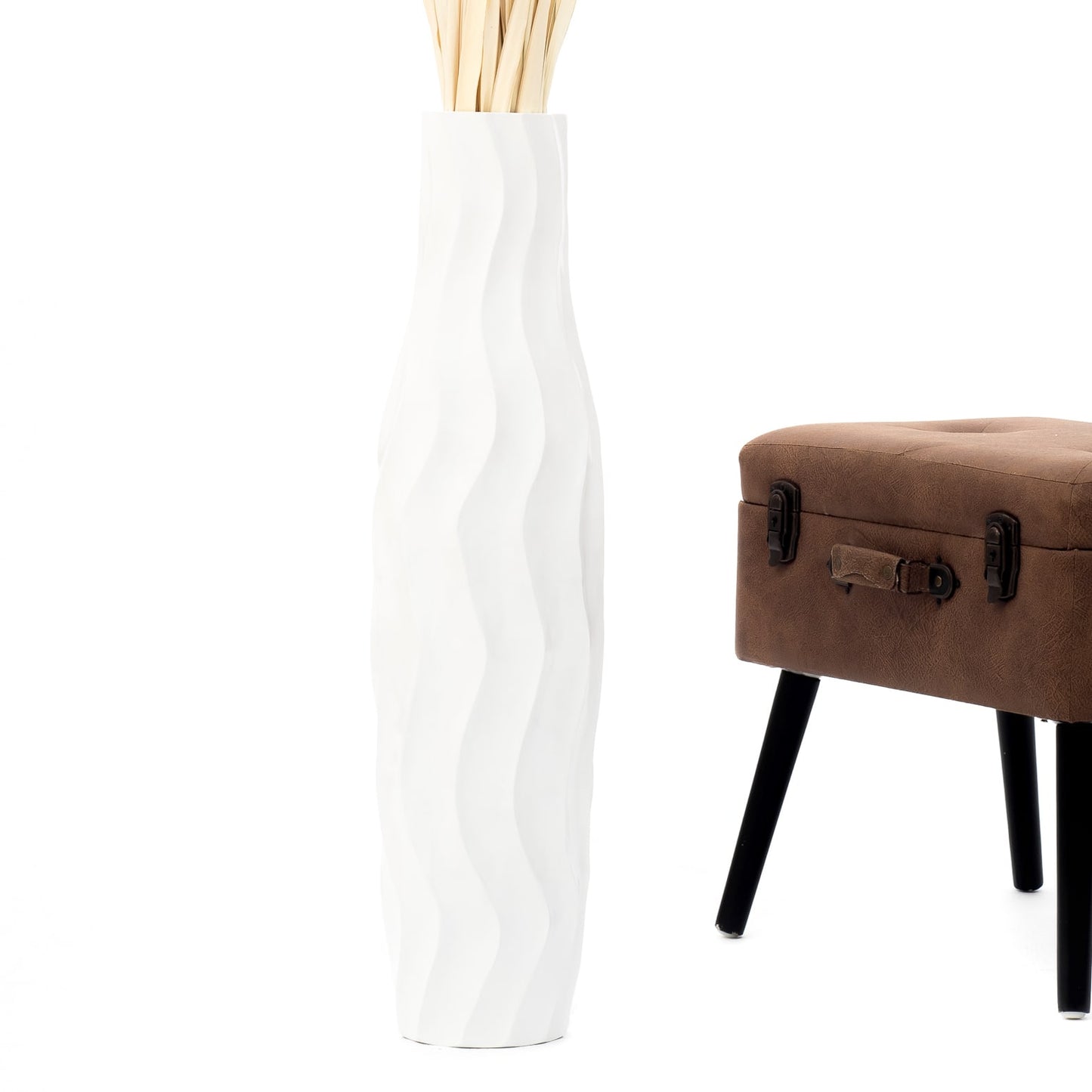 Large Mango Wood Floor Vase – Handcrafted Decorative Highlight from Thailand, white, 26 inches