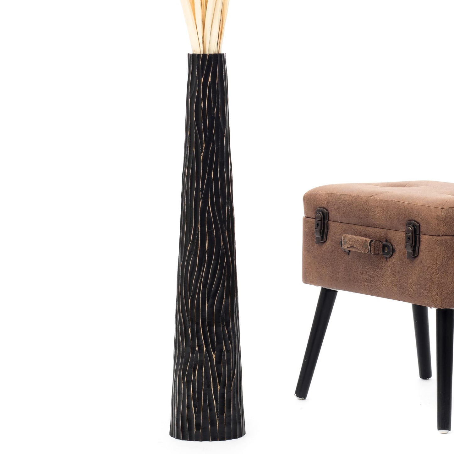 Large Mango Wood Floor Vase – Handcrafted Decorative Highlight from Thailand, black, 26 inches