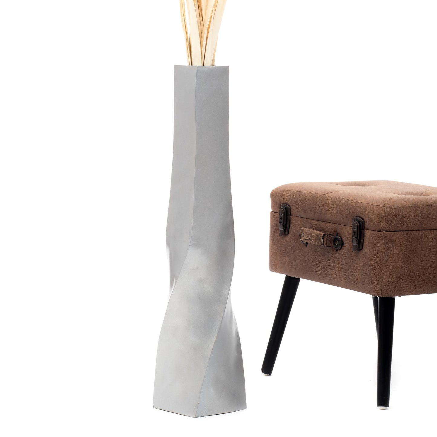 Large Mango Wood Floor Vase – Handcrafted Decorative Highlight from Thailand, silver, 26 inches