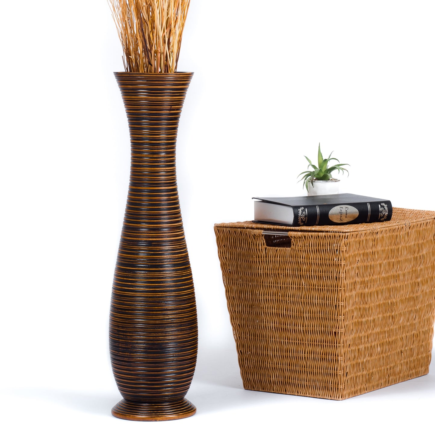 Large Mango Wood Floor Vase – Handcrafted Decorative Highlight from Thailand, brown, 26 inches