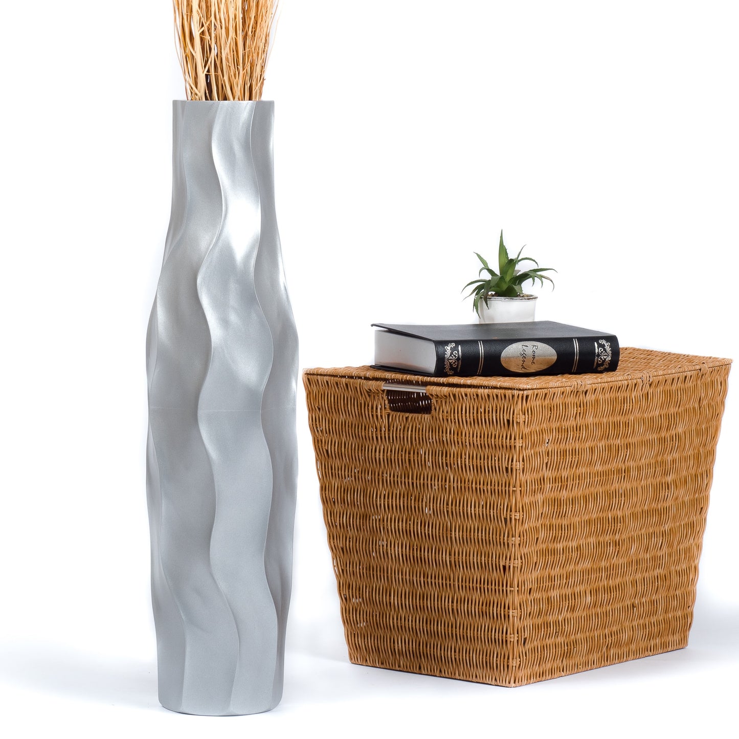 Compact Resin Vase – Stylish Waterproof Decorative Vase for Floor, Table or Shelf, silver, 26 inches