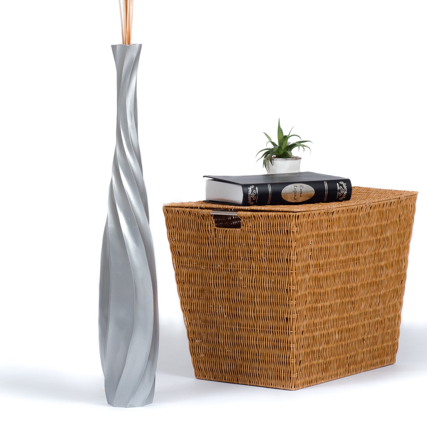 Large Mango Wood Floor Vase – Handcrafted Decorative Highlight from Thailand, silver, 26 inches