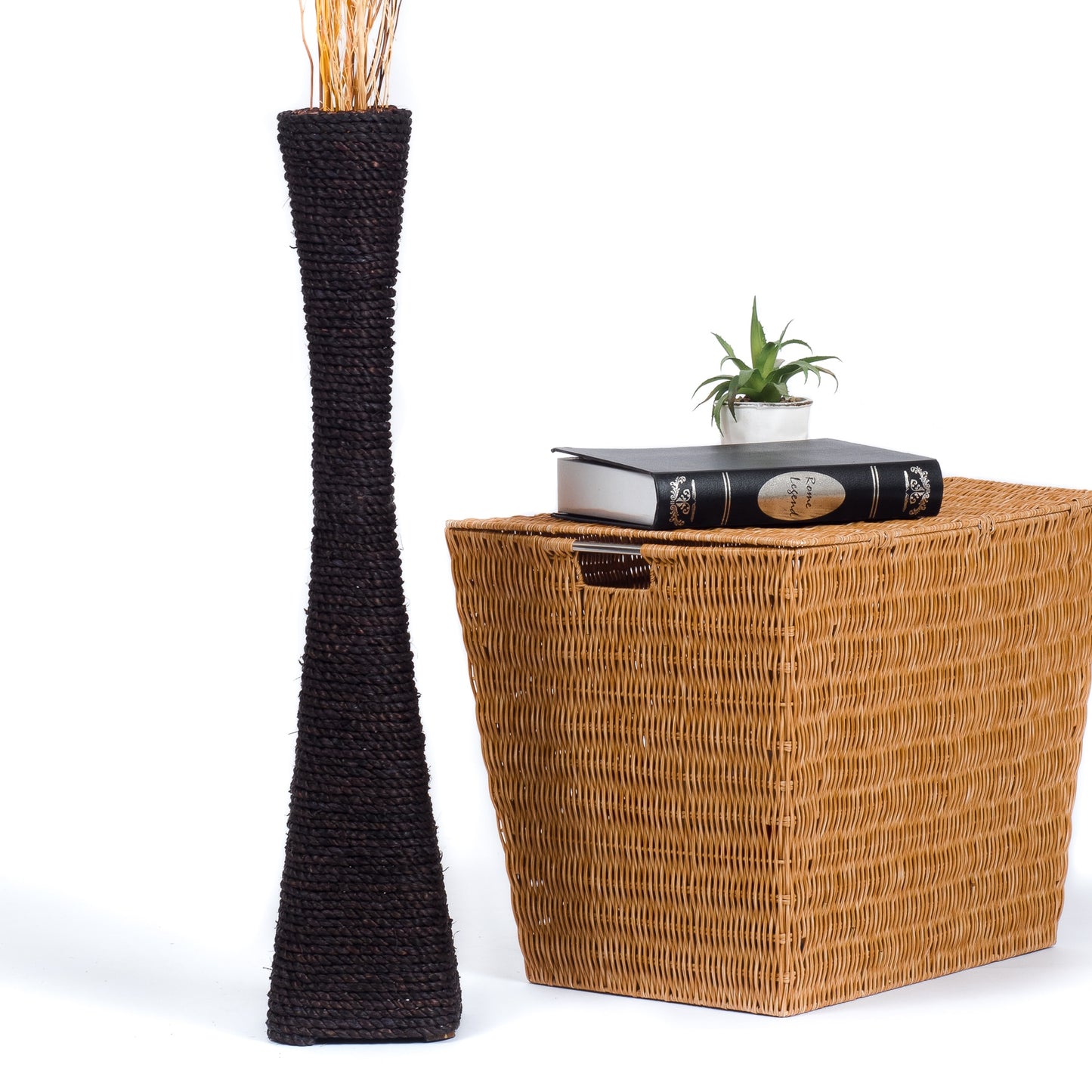 Large & Tall Floor Vase Made of Water Hyacinth and Bamboo – Handwoven Decorative Stand Vase for Dried Flowers & Branches, black, 28 inches - Model 1