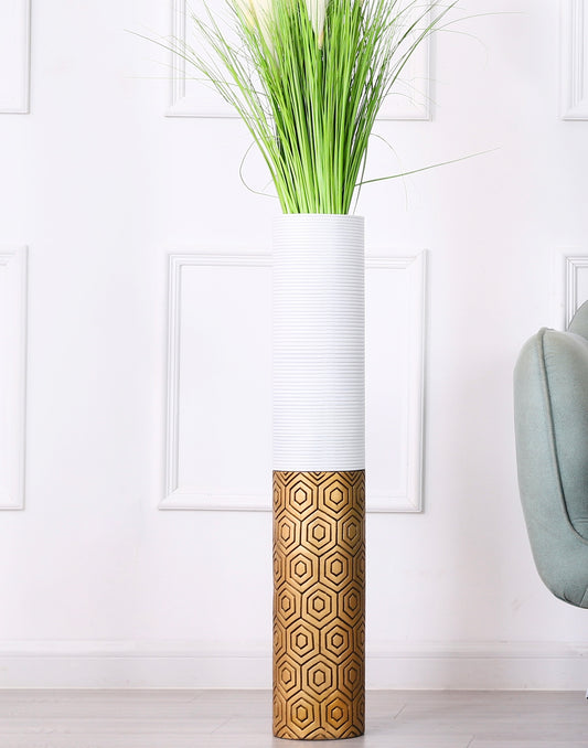 Large Resin Floor Vase – Stylish Waterproof Vase for Fresh & Dried Flowers, gold, black, 34 inches