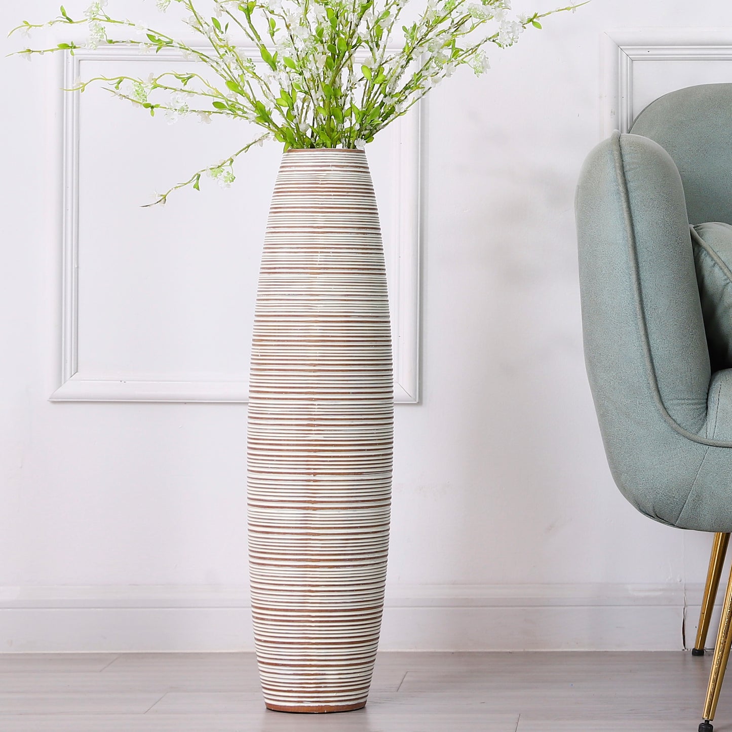 Large Resin Floor Vase – Stylish Waterproof Vase for Fresh & Dried Flowers, white wash, 26 inches