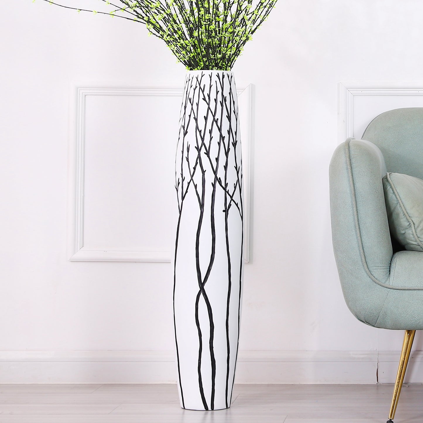 Large Resin Floor Vase – Stylish Waterproof Vase for Fresh & Dried Flowers, white, 34 inches