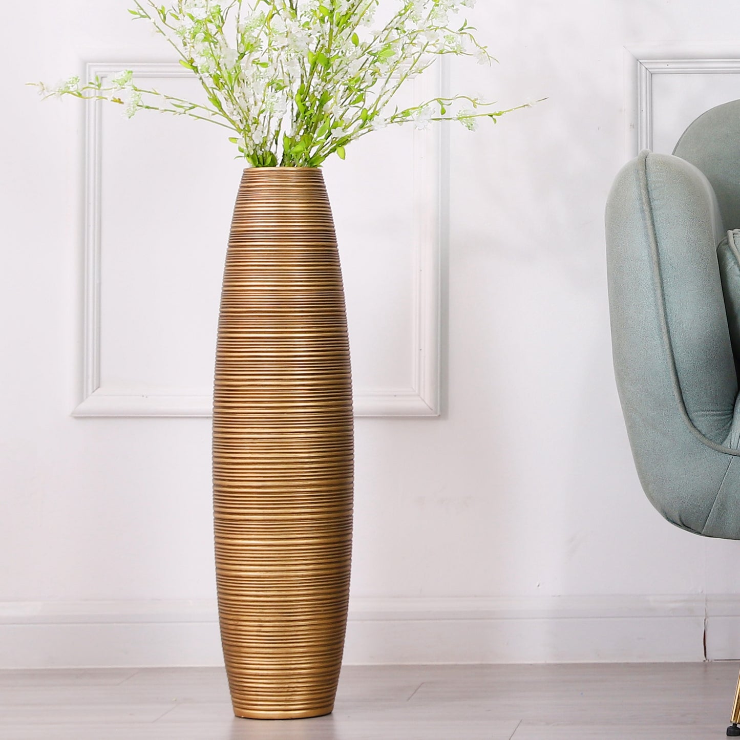 Large Resin Floor Vase – Stylish Waterproof Vase for Fresh & Dried Flowers, gold, 26 inches