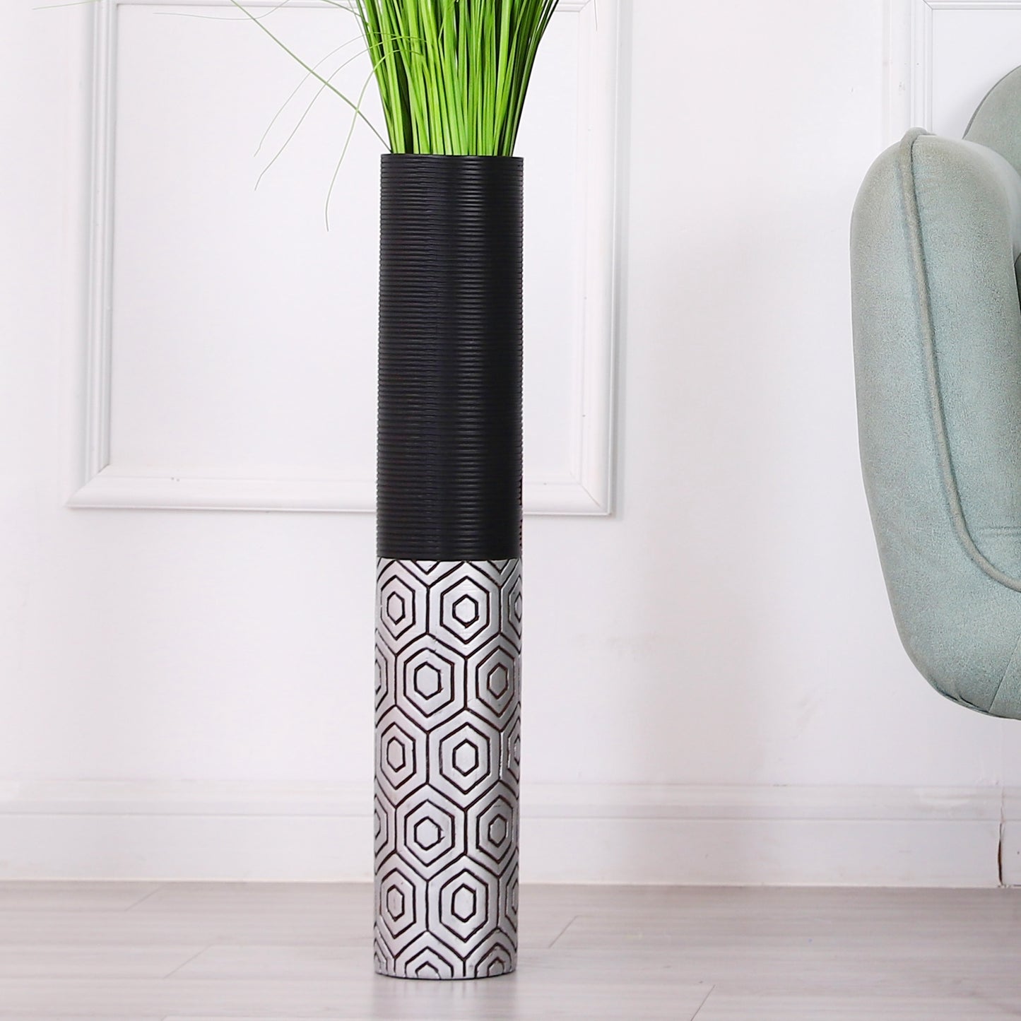 Large Resin Floor Vase – Stylish Waterproof Vase for Fresh & Dried Flowers, silver, black, 26 inches
