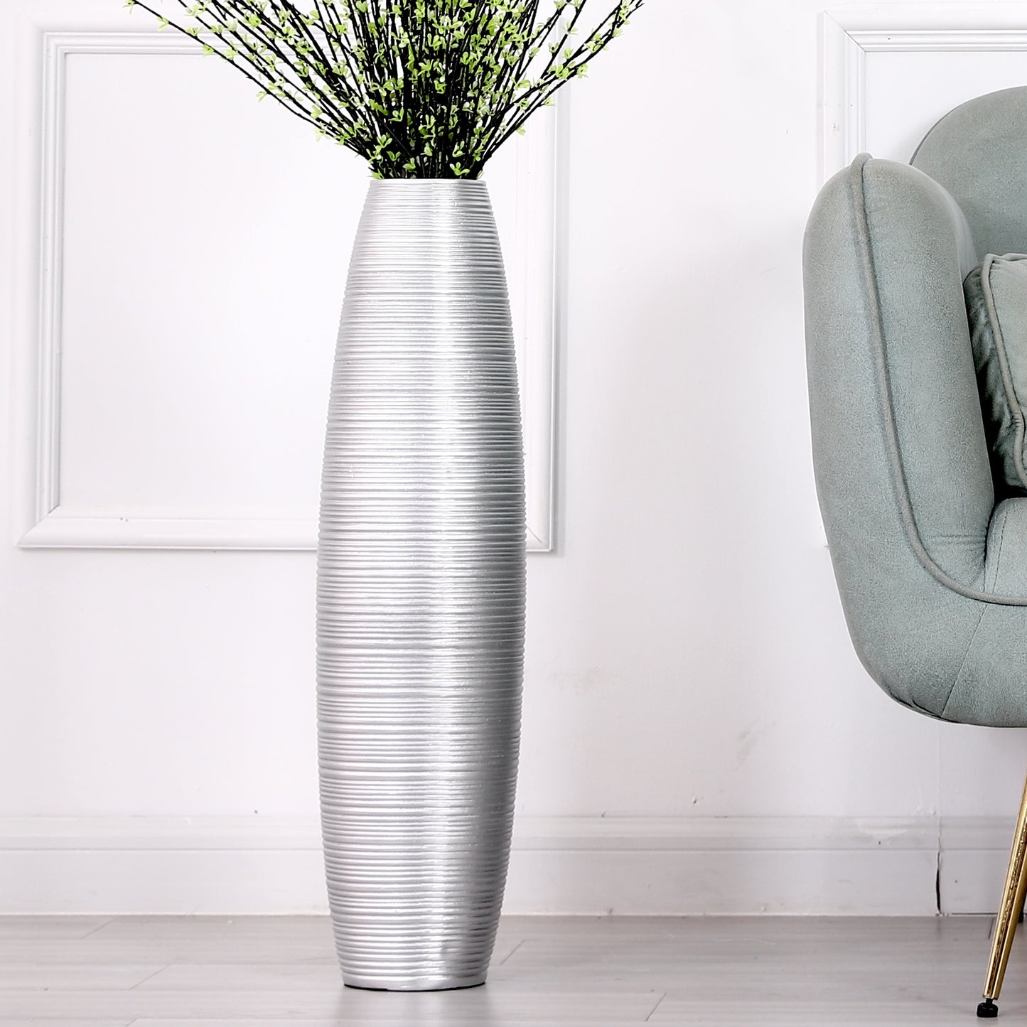 Large Resin Floor Vase – Stylish Waterproof Vase for Fresh & Dried Flowers, silver, 26 inches
