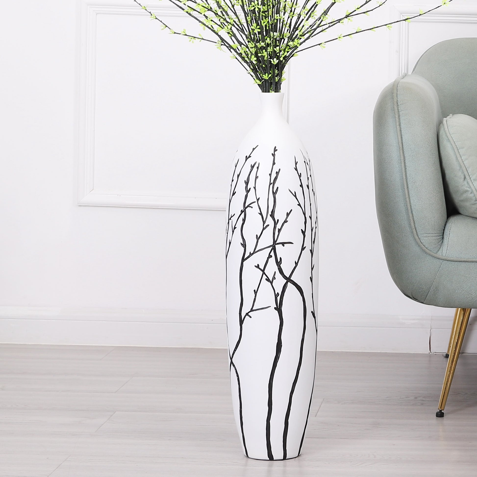 Large Resin Floor Vase – Stylish Waterproof Vase for Fresh & Dried Flowers, white, 26 inches