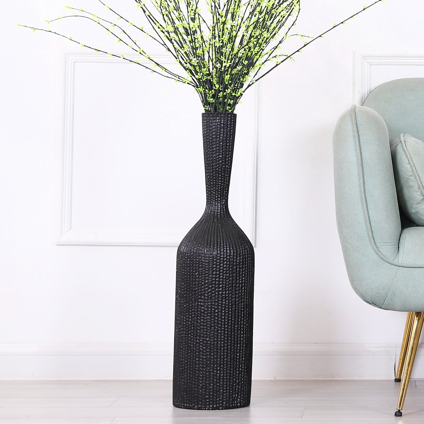 Large Resin Floor Vase – Stylish Waterproof Vase for Fresh & Dried Flowers, black, 26 inches