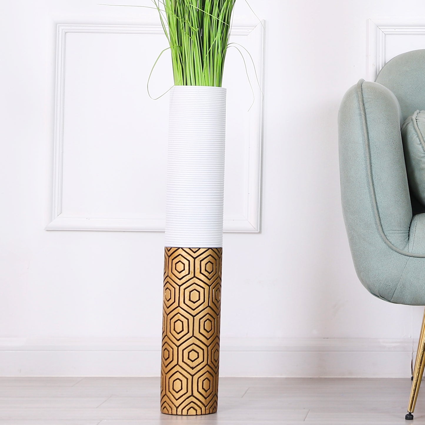 Large Resin Floor Vase – Stylish Waterproof Vase for Fresh & Dried Flowers, gold, black, 26 inches
