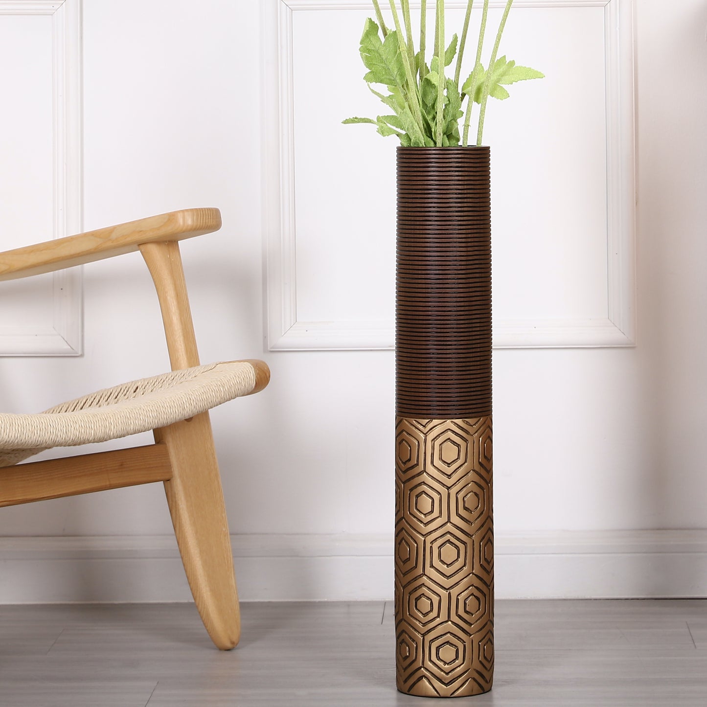 Large Resin Floor Vase – Stylish Waterproof Vase for Fresh & Dried Flowers, brown, gold, 26 inches