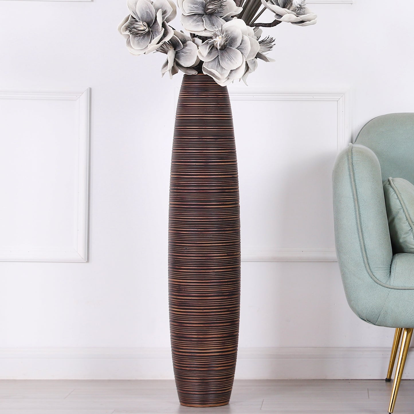Large Resin Floor Vase – Stylish Waterproof Vase for Fresh & Dried Flowers, brown, 34 inches