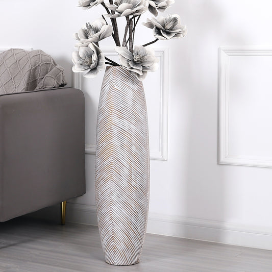 Large Resin Floor Vase – Stylish Waterproof Vase for Fresh & Dried Flowers, white wash, 32 inches