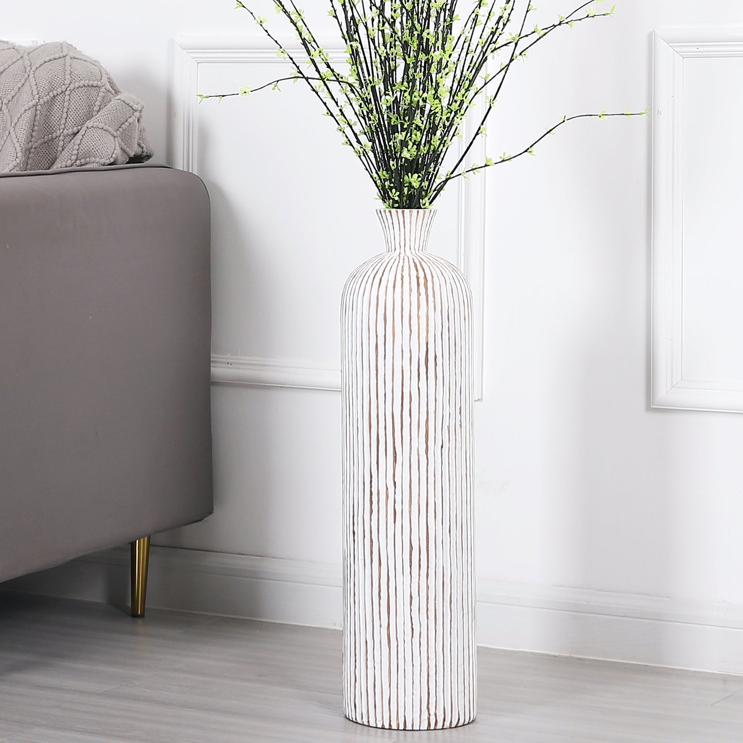 Large Resin Floor Vase – Stylish Waterproof Vase for Fresh & Dried Flowers, white wash, 26 inches