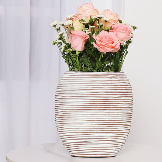Compact Resin Vase – Stylish Waterproof Decorative Vase for Floor, Table or Shelf, white wash, 10 inches