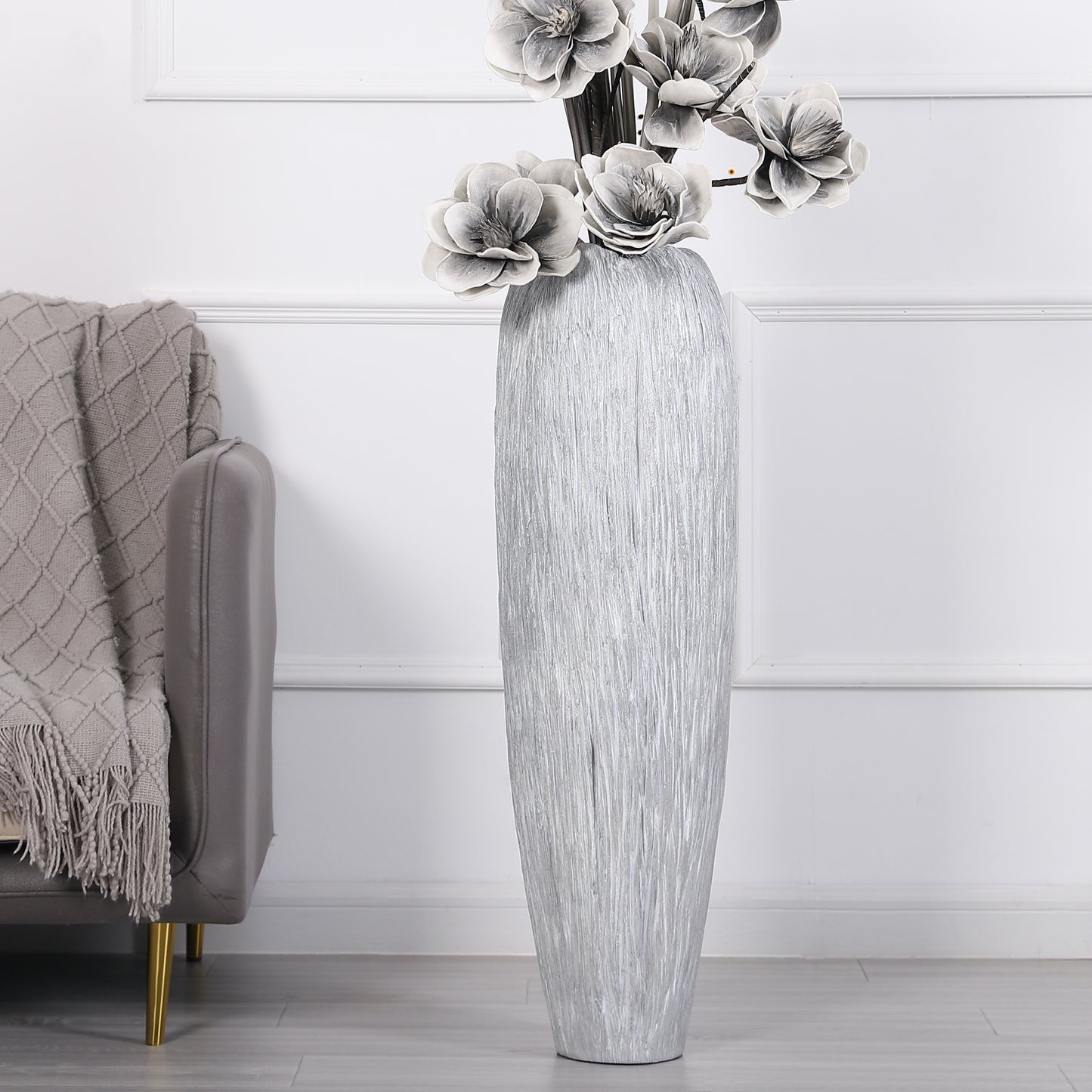 Large Resin Floor Vase – Stylish Waterproof Vase for Fresh & Dried Flowers, silver, 36 inches