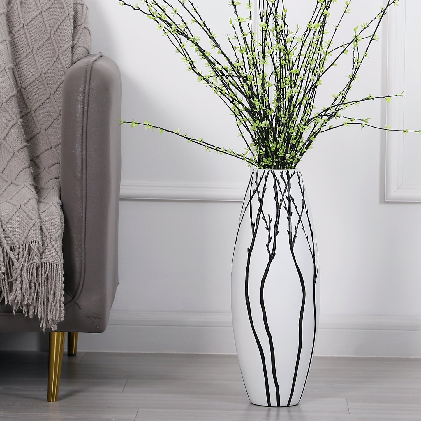 Large Resin Floor Vase – Stylish Waterproof Vase for Fresh & Dried Flowers, white, 19 inches
